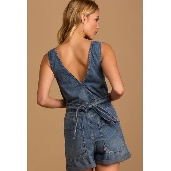 Free People Memphis Denim Button-Front Shortalls Size Small - Picture 3 of 7
